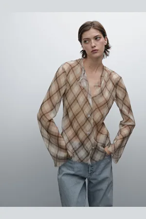 Massimo Dutti Koszula W Kratkę Z Postrzępionym Wykończeniem
