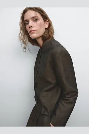 Massimo Dutti Kurtka Z Mieszanki Lnu Z Ozdobnymi Guzikami