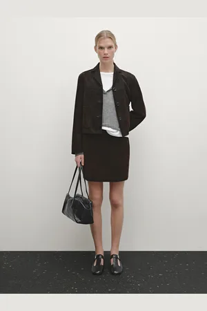 Massimo Dutti Skórzana Spódnica Mini Z Zamszu