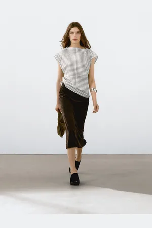 Massimo Dutti Prosta Skórzana Spódnica Średniej Długości Z Zamszu