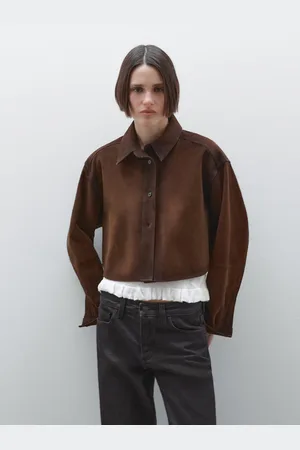 Massimo Dutti Krótka Koszula Z Zamszowej Skóry