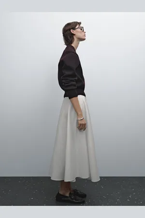 Massimo Dutti Spódnica Średniej Długości Z Popeliny Z Mieszanki Bawełny