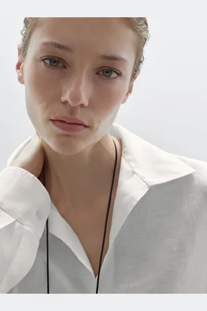 Massimo Dutti Koszula Ze 100% Lnu Z Otwartym Kołnierzykiem