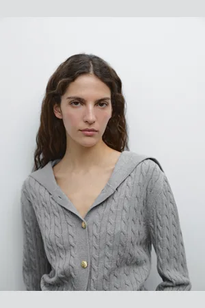 Massimo Dutti Dzianinowy Kardigan Ze 100% Bawełny O Splocie Warkoczowym
