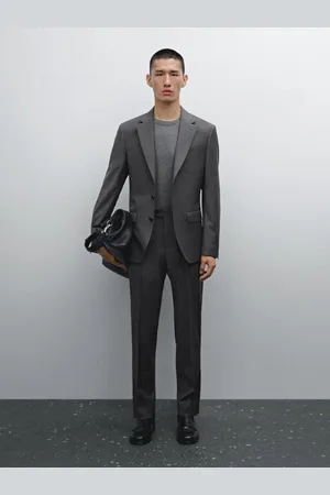 Massimo Dutti Spodnie Od Garnituru W Kratkę Ze 100% Wełny