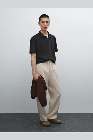 Massimo Dutti Koszulka Polo Z Mieszanki Lnu Z Krótkim Rękawem