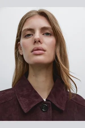 Massimo Dutti Krótka Kurtka Z Zamszowej Skóry