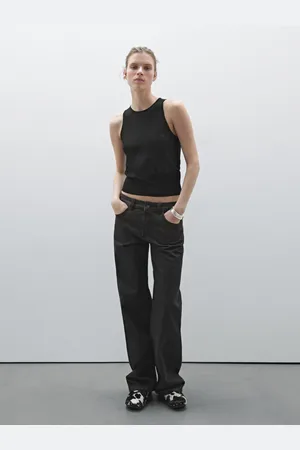 Massimo Dutti Prześwitujący Top Z Okrągłym Dekoltem