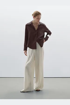 Massimo Dutti Koszula Ze 100% Lnu Z Otwartym Kołnierzykiem