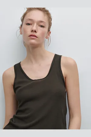 Massimo Dutti Top Na Ramiączkach Z Kontrastowym Skórzanym Obszyciem