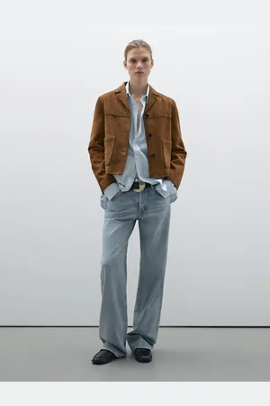 Massimo Dutti Skórzana Kurtka Z Zamszu Z Kieszeniami