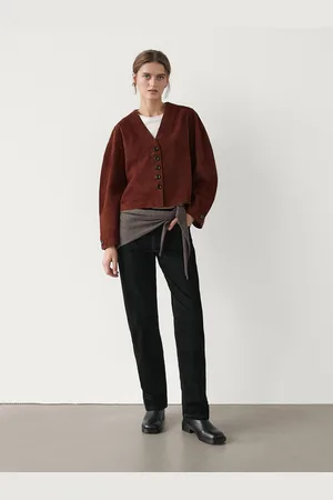 Massimo Dutti Krótka Kurtka Z Zamszowej Skóry