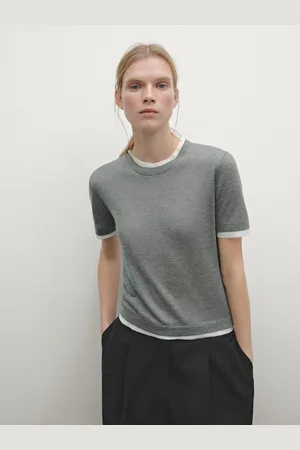 Massimo Dutti Dzianinowy Sweter Z Krótkim Rękawem I Efektem Zużycia