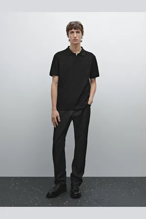 Massimo Dutti Bawełniana Koszulka Polo Z Dekoltem W Serek I Fakturą