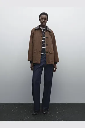Massimo Dutti Parka Z Mieszanki Bawełny Z Odpinanym Skórzanym Zdobieniem