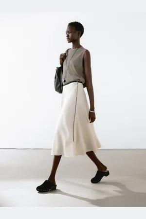 Massimo Dutti Luźna Spódnica Średniej Długości Ze 100% Lnu