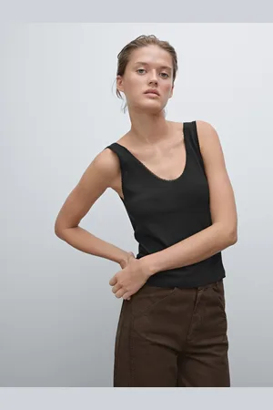 Massimo Dutti Top Z Mieszanki Bawełny Z Ozdobną Koronką