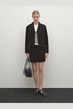 Massimo Dutti Krótka Kurtka Z Zamszowej Skóry