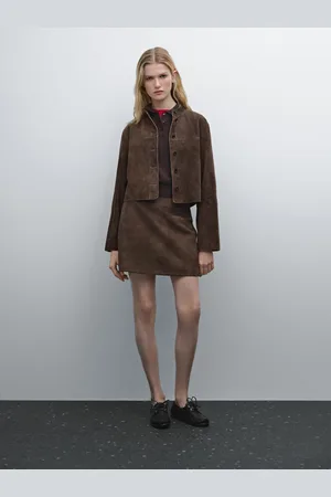 Massimo Dutti Krótka Koszula Z Zamszowej Skóry