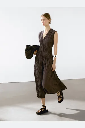 Massimo Dutti Luźna Sukienka Średniej Długości Z Plisowaniem