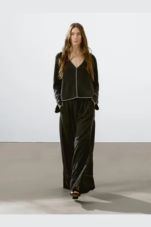 Massimo Dutti Luźne Spodnie Z Kontrastowym Stebnowaniem