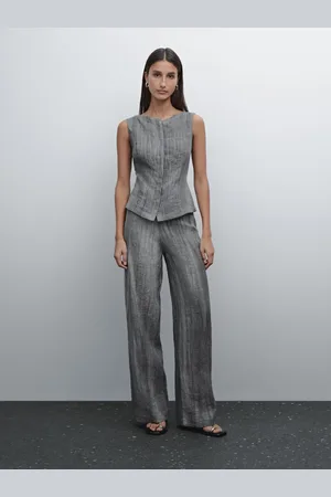Massimo Dutti Spodnie Ze 100% Lnianej Tkaniny