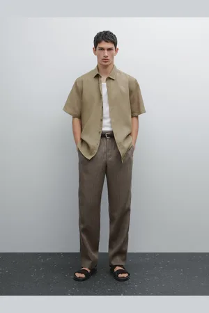 Massimo Dutti Lniana Koszula O Kroju Regular Fit Z Krótkim Rękawem