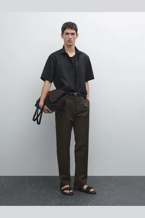 Massimo Dutti Lniana Koszula O Kroju Regular Fit Z Krótkim Rękawem
