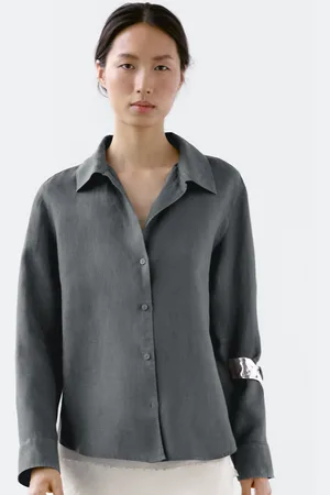 Massimo Dutti Koszula Ze 100% Lnu Z Otwartym Kołnierzykiem