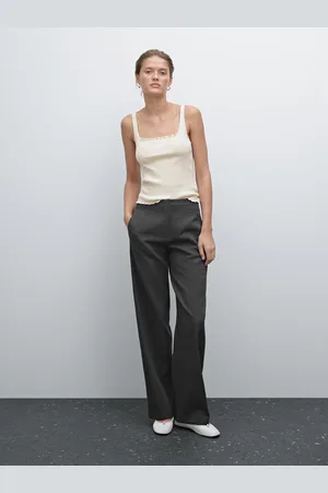 Massimo Dutti Prążkowany Top Ze 100% Bawełny Z Falbanami