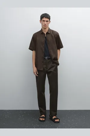 Massimo Dutti Lniana Koszula O Kroju Regular Fit Z Krótkim Rękawem