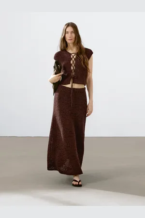 Massimo Dutti Szydełkowa Kamizelka Z Mieszanki Bawełny Z Ozdobnym Wiązaniem