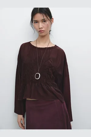 Massimo Dutti Luźna Bluzka Z Marszczeniem
