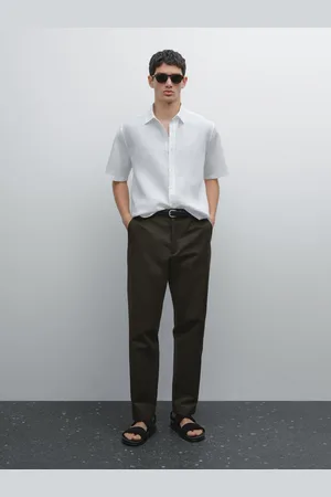Massimo Dutti Lniana Koszula O Kroju Regular Fit Z Krótkim Rękawem