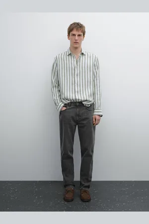 Massimo Dutti Koszula O Kroju Regular Fit Ze 100% Lnu W Paski