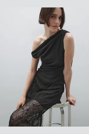 Massimo Dutti Drapowany Bawełniany Top Z Węzłem