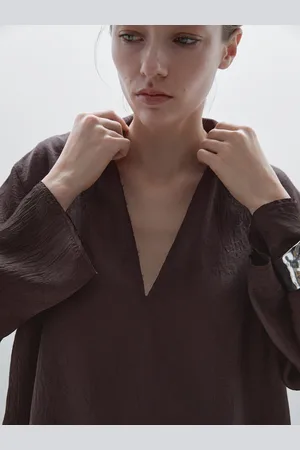 Massimo Dutti Luźna Koszula Z Długim Rękawem Z Rozcięciami