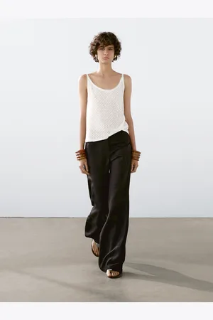 Massimo Dutti Ażurowy Top Na Ramiączkach Z Mieszanki Lnu