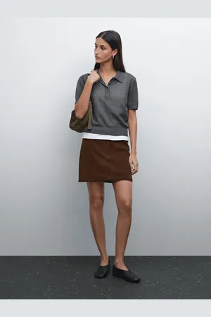 Massimo Dutti Ażurowy Sweter Polo Z Mieszanki Lnu