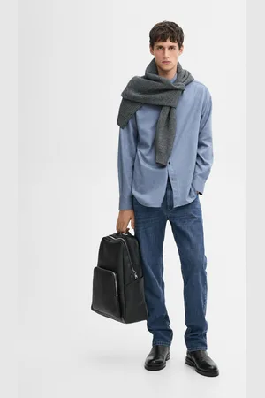 Massimo Dutti Koszula O Kroju Regular Fit Z Diagonalu Ze 100% Bawełny