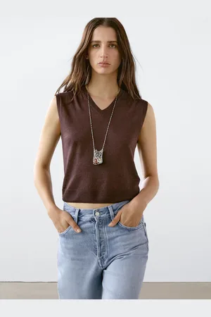 Massimo Dutti Kamizelka Z Melanżowej Dzianiny Ze 100% Lnu