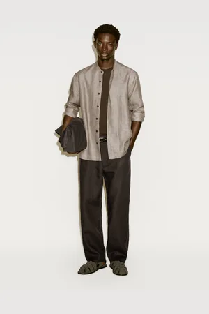 Massimo Dutti Lniana Koszula Regular Fit Ze Stójką − Limited Edition