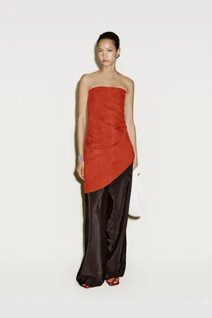 Massimo Dutti Długi Asymetryczny Top Z Zamszowej Skóry − Limited Edition