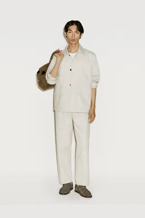 Massimo Dutti Spodnie Z Krepy Z Mieszanki Bawełny Z Zakładkami − Limited Edition