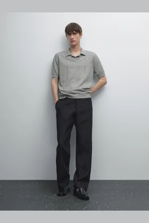 Massimo Dutti Dzianinowa Koszulka Polo Z Mieszanki Lnu W Paski