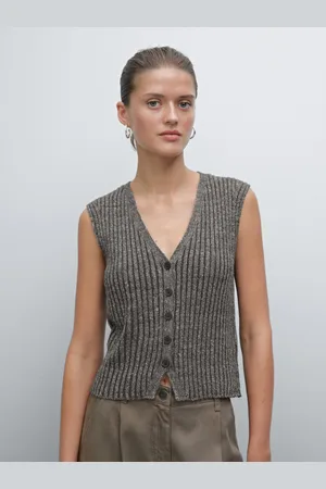 Massimo Dutti Dzianinowa Kamizelka Z Mieszanki Lnu Z Przetykaną Nicią