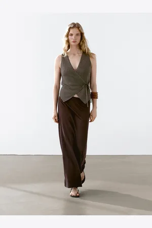 Massimo Dutti Długa Rozszerzana Spódnica Ze 100% Lnu