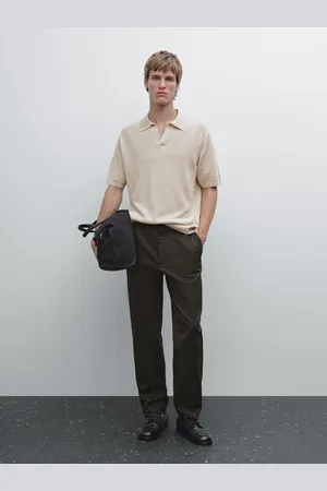 Massimo Dutti Dzianinowa Koszulka Polo Z Dekoltem W Serek Z Mieszanki Bawełny I Lnu