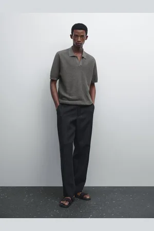 Massimo Dutti Dzianinowa Koszulka Polo Z Mieszanki Lnu Z Fakturą