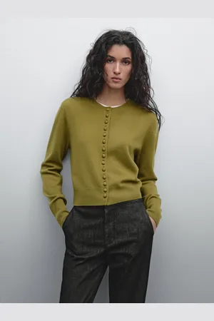 Massimo Dutti Krótki Dzianinowy Kardigan Z Obleczonymi Guzikami